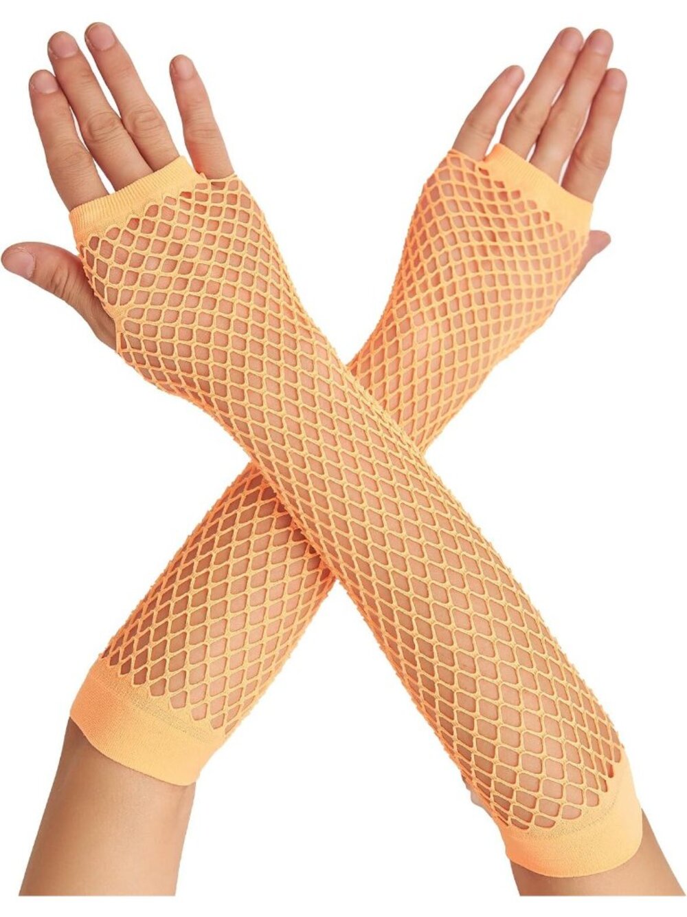 Women's Orange Fishnet Fingerless Gloves Gothic Punk Emo 80s Scene Arm Sleeves